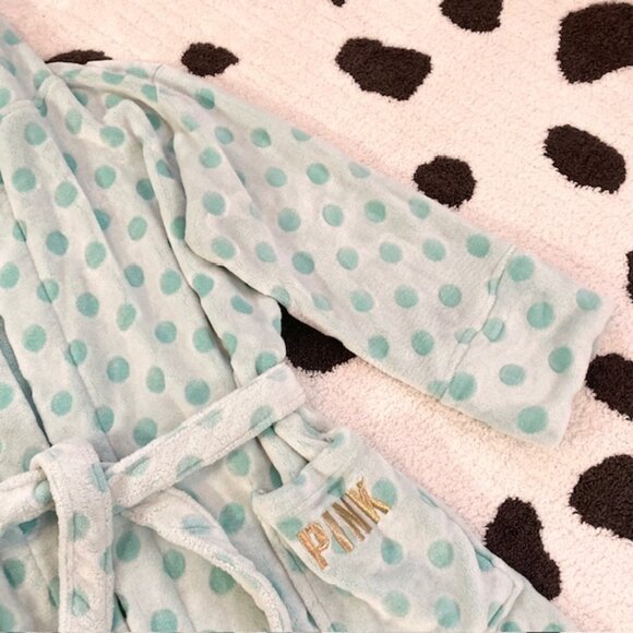 Victorias Secret PINK Womens Medium Large Polka Dot Plush Fluffy Hooded Robe - Picture 4 of 10